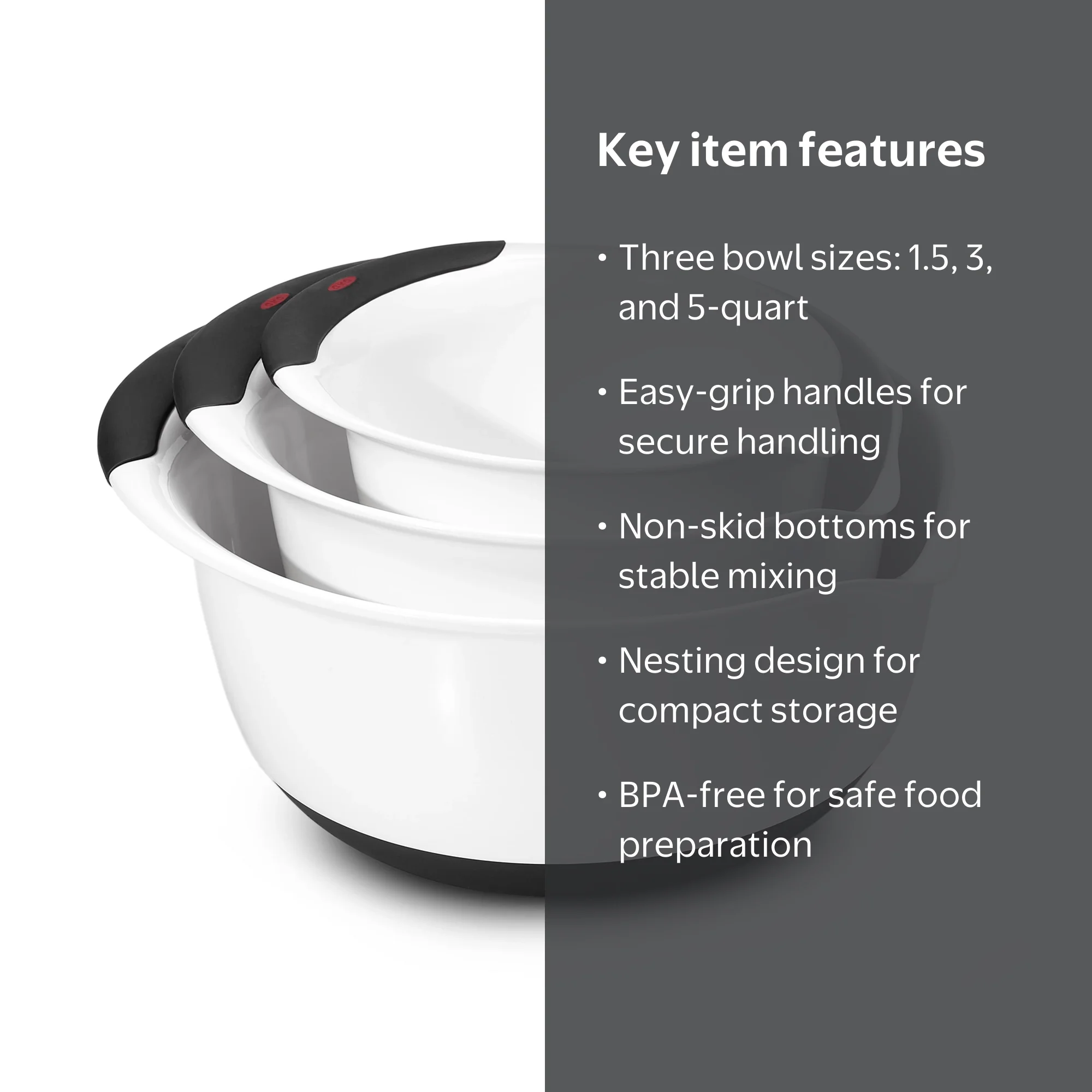 Oxo SoftWorks 3-Piece Mixing Bowl Set with Handles & Design