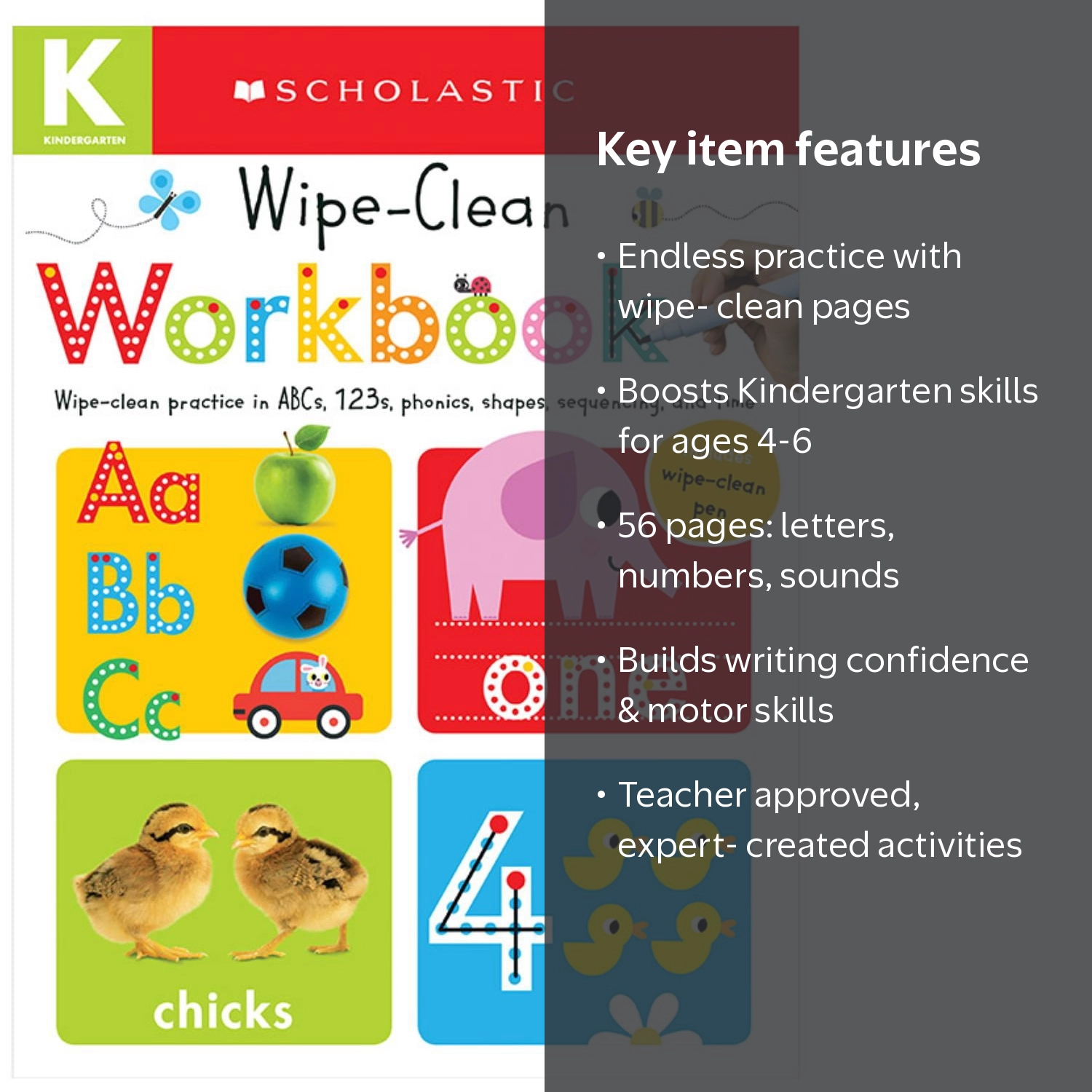 Scholastic, Kindergarten Wipe-Clean Workbook, Reusable Spiral