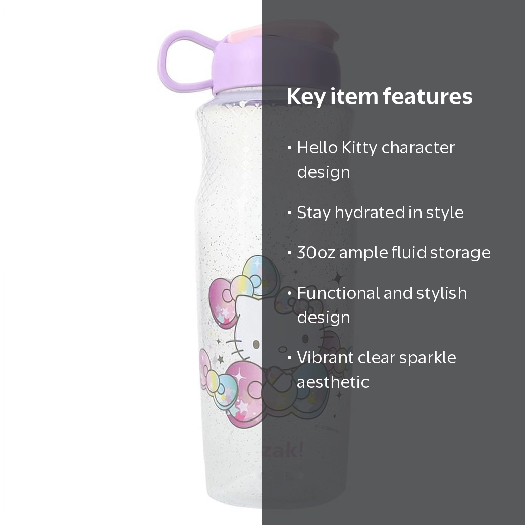 Hello Kitty キャップ付きガラスボトル Zak!® Hello Kitty® Water Bottle - 30oz, Clear Sparkle - Walmart.com