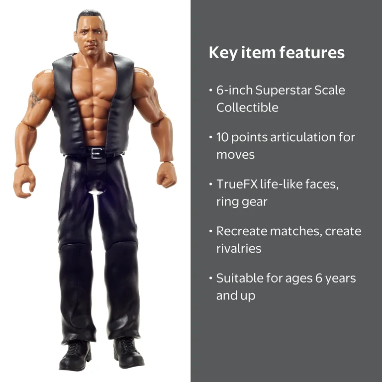 WWE Wrestling: The Rock Action Figure, 6-inch Collectible for Ages