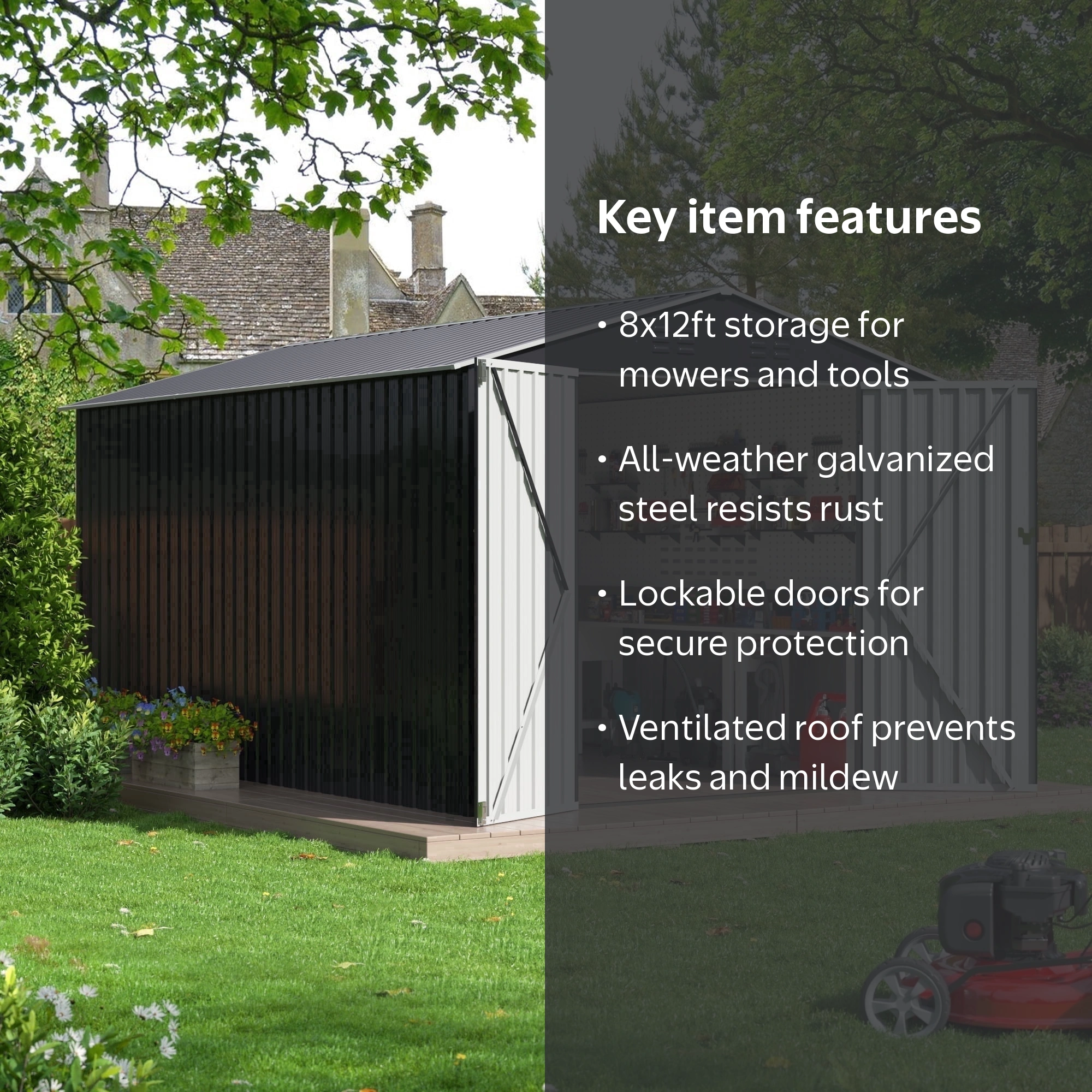 NETAJE, Outdoor Storage Shed, 8'x12', Metal Shed with Lockable