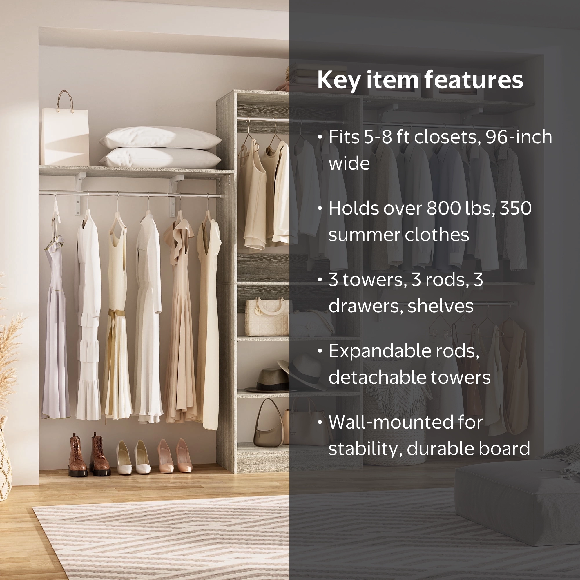 Homieasy 96'' Free Standing Closet System, 8FT Organizer, Heavy