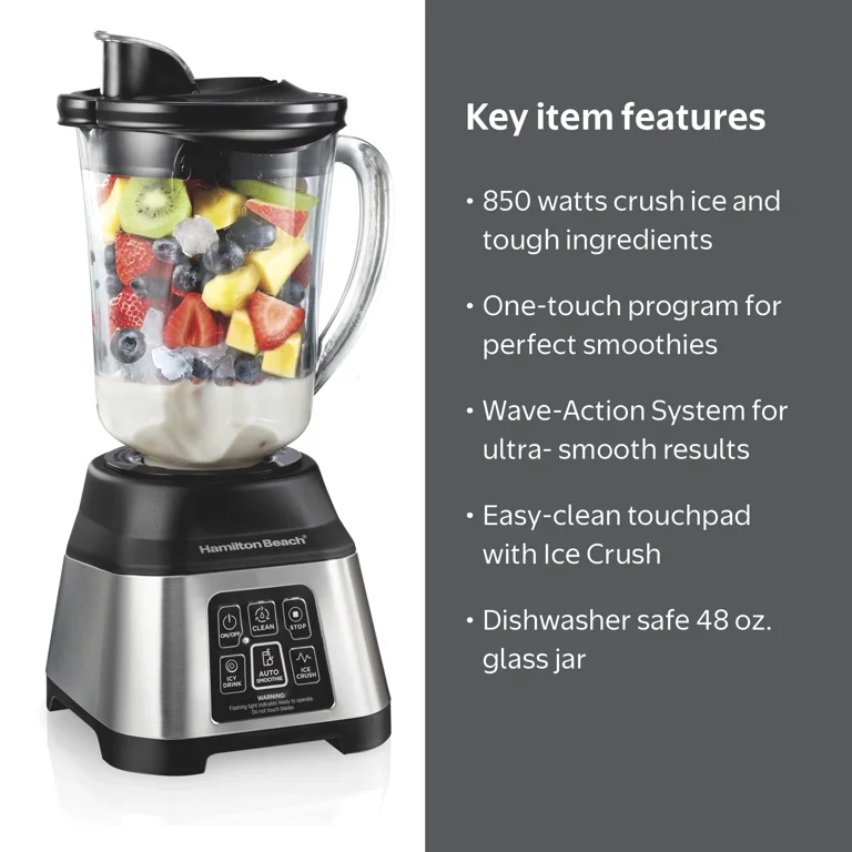Hamilton Beach Smoothie Smart Blender, 48 oz Glass Jar 850 W