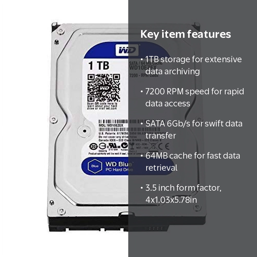 WD Blue 1TB SATA 6Gb/s 7200 RPM 64MB Cache 3.5 Inch Desktop Hard