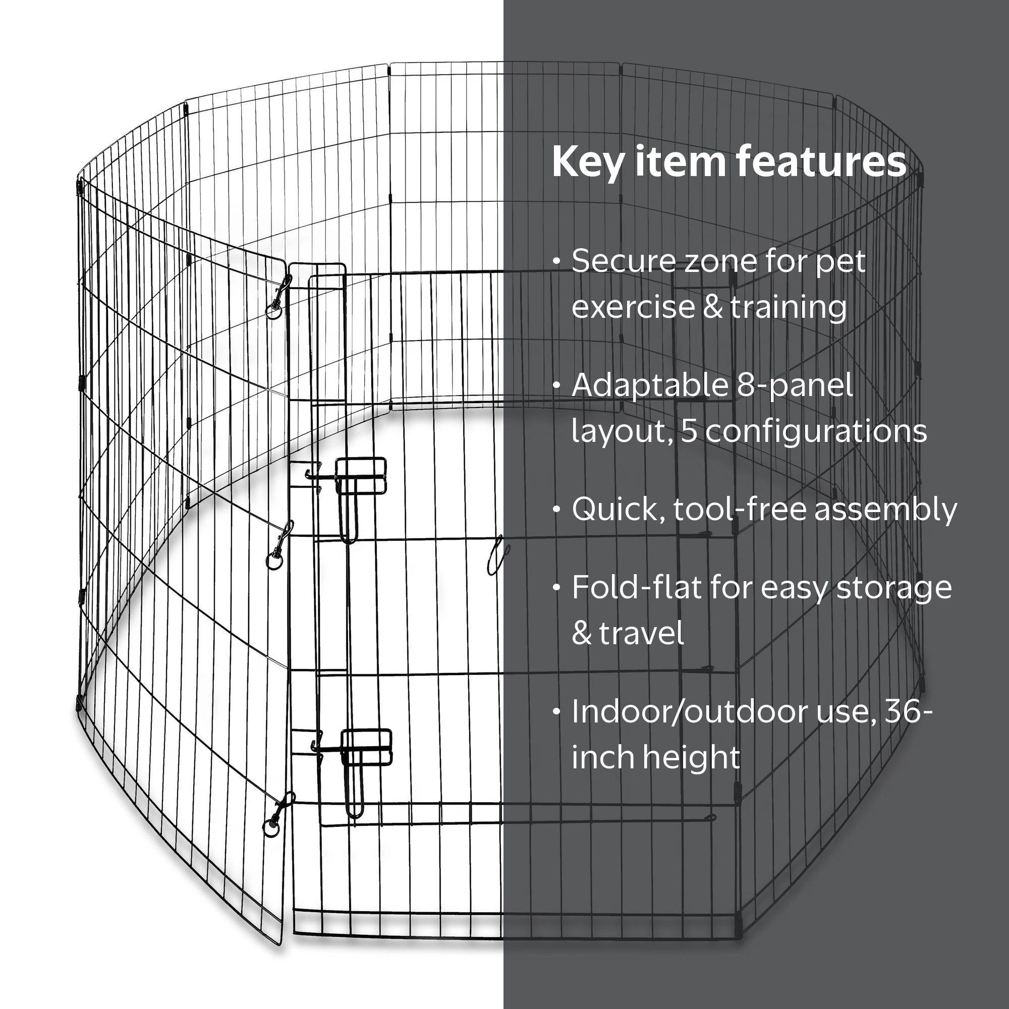 Vibrant Life 8-Panel Wire Playpen for Pets, Black, 36