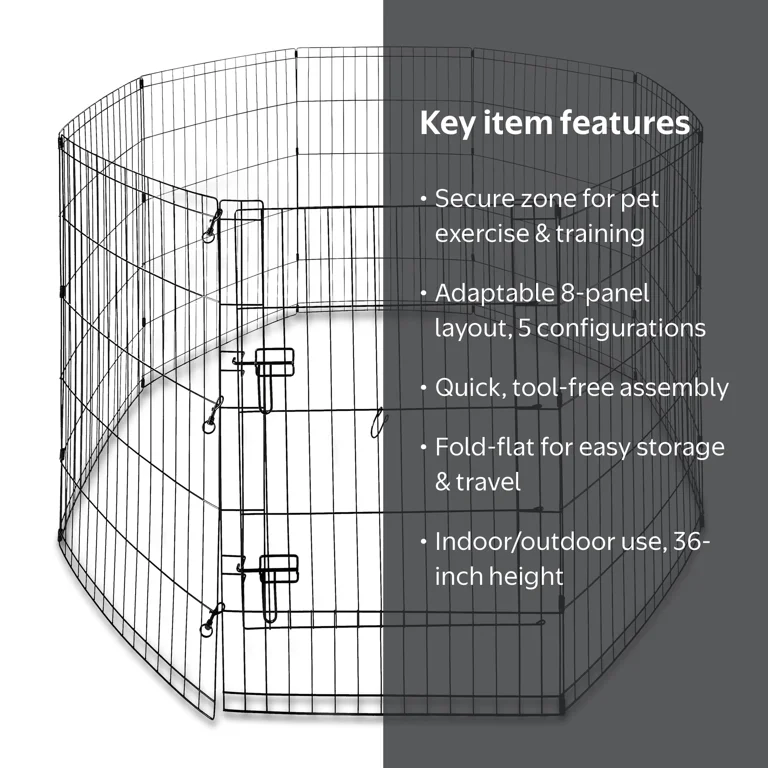Vibrant Life 8-Panel Wire Playpen for Pets, Black, 36