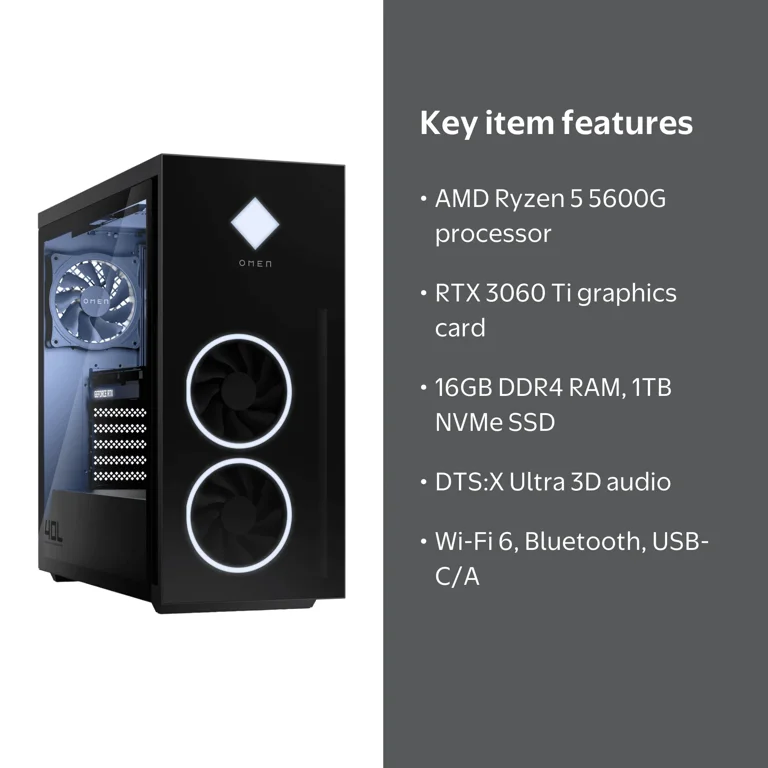 HP OMEN Prebuilt Gaming Desktop - AMD Ryzen 5 5600G, 16GB HyperX