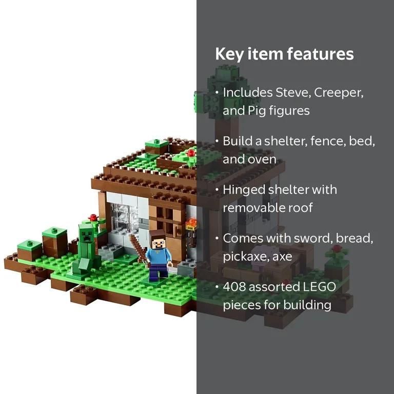 LEGO, Set Minecraft The First Night, 408 pcs, Build to Survive