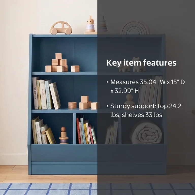 Mainstays Kids Bin Toy Storage and Two Shelf Bookcase, Blue