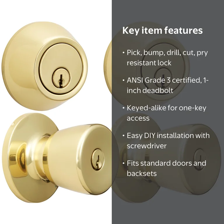 HKK NJS ゴールド&シルバー　2本セット Free Shipping! Hyper Tough Keyed Entry Doorknob and Deadbolt Set
