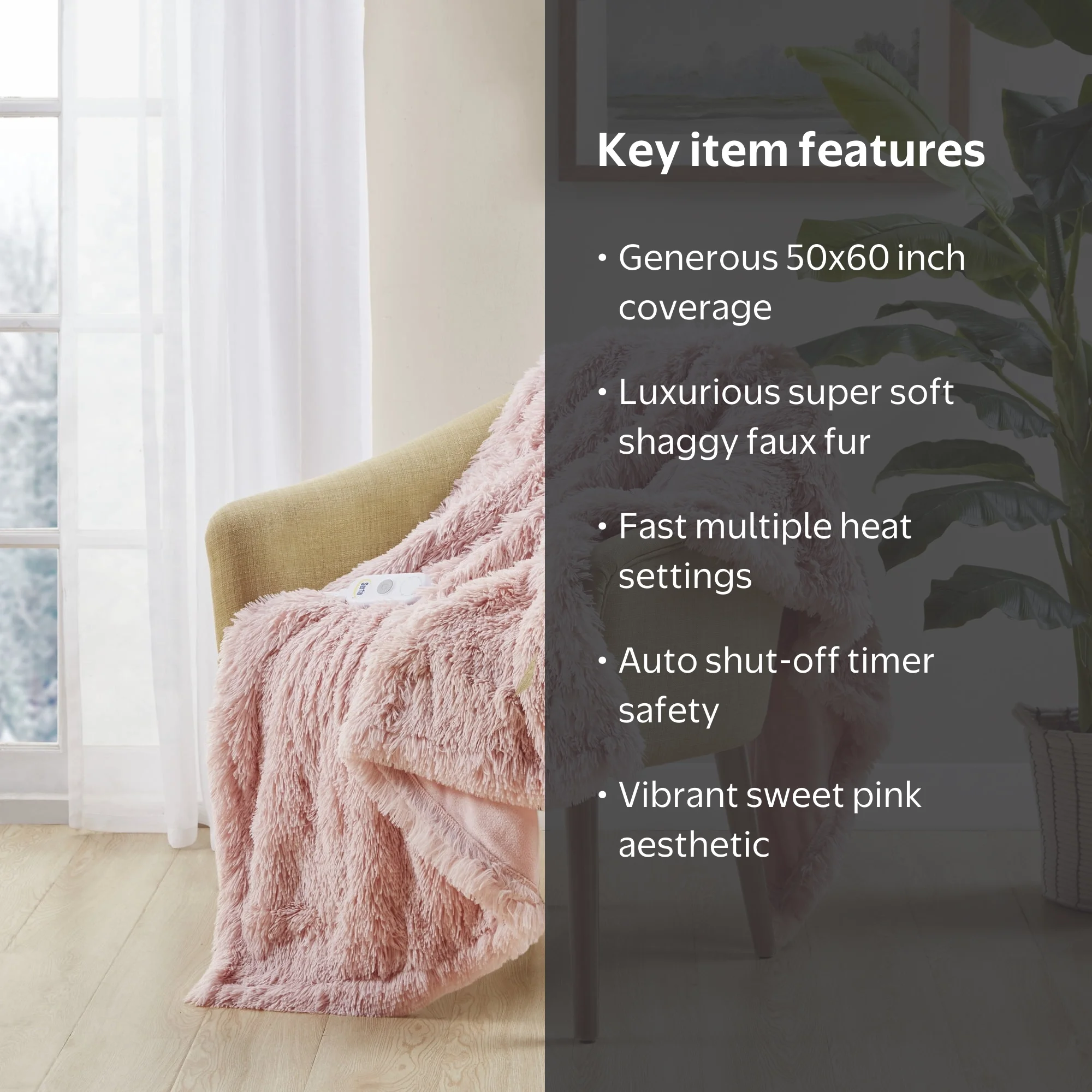 Serta Fuzzy Warmer Home Heater: Shaggy Faux Fur Electric Throw