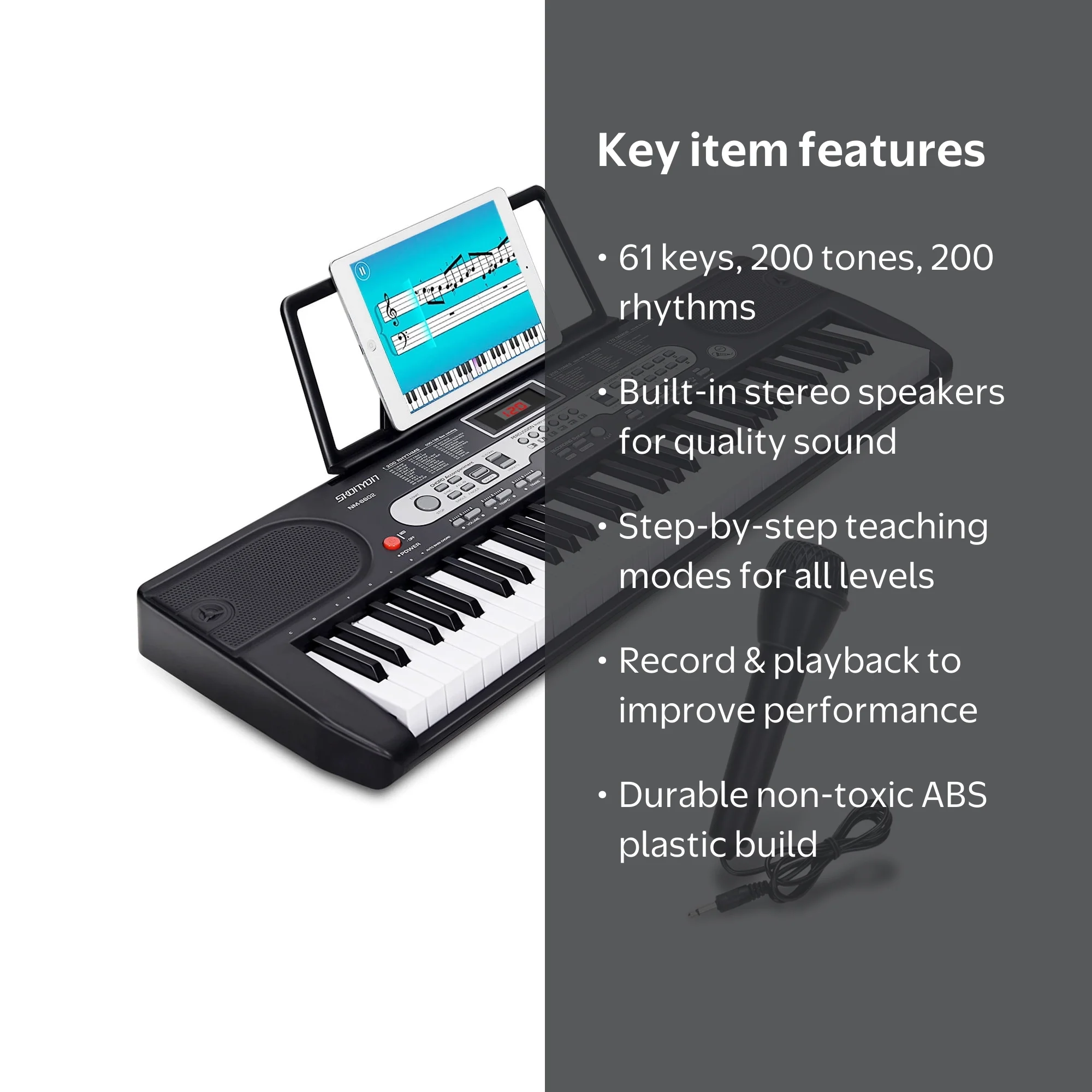SUGIFT 61 Key Portable Electric Piano Keyboard with Microphone