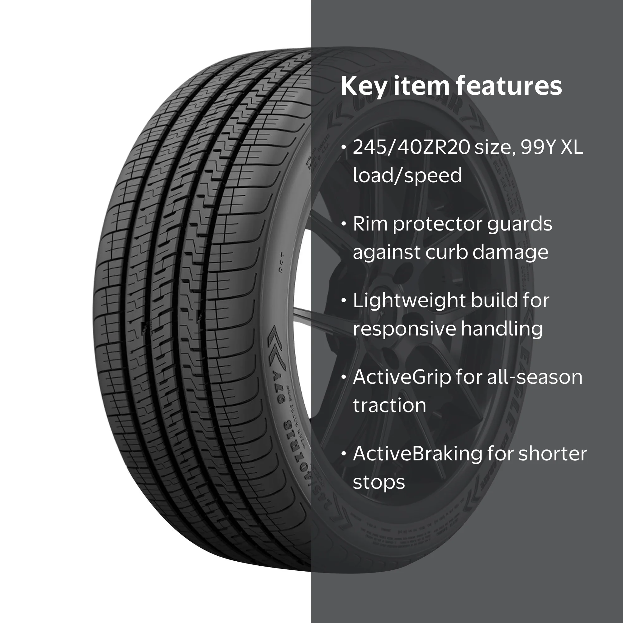 Goodyear Eagle 245/40ZR20 99Y XL UHP Tire, All-Season, Braking