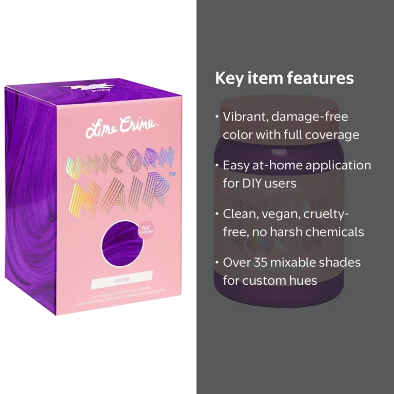 Lime Crime Unicorn Hair, Semi-Permanent, Pony, 6.76 fl oz, Unisex