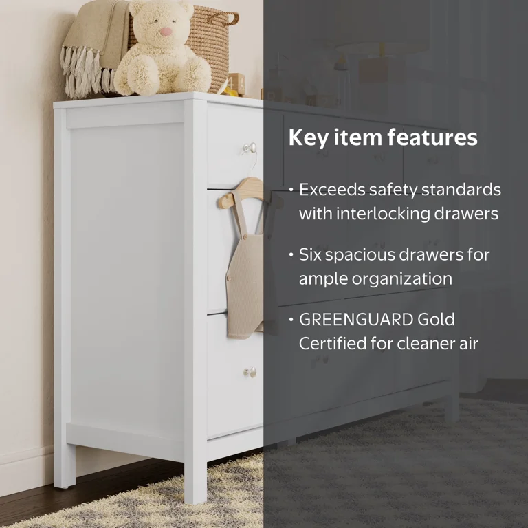 Storkcraft, Nursery Double Dresser, Horizon 6 Drawer, White