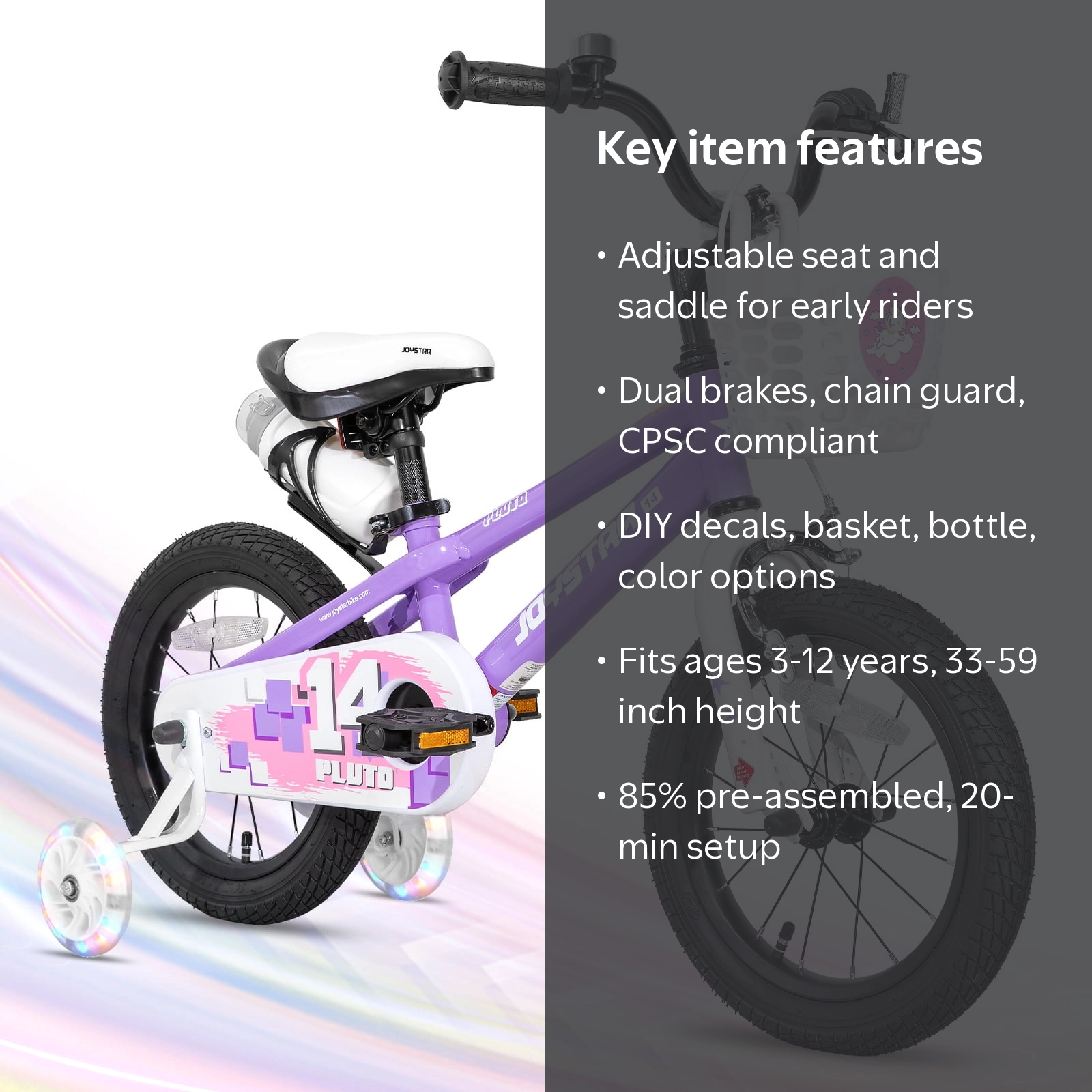 Joystar Kids Bike, 12-20 inch, Adjustable Seat, Flash Training