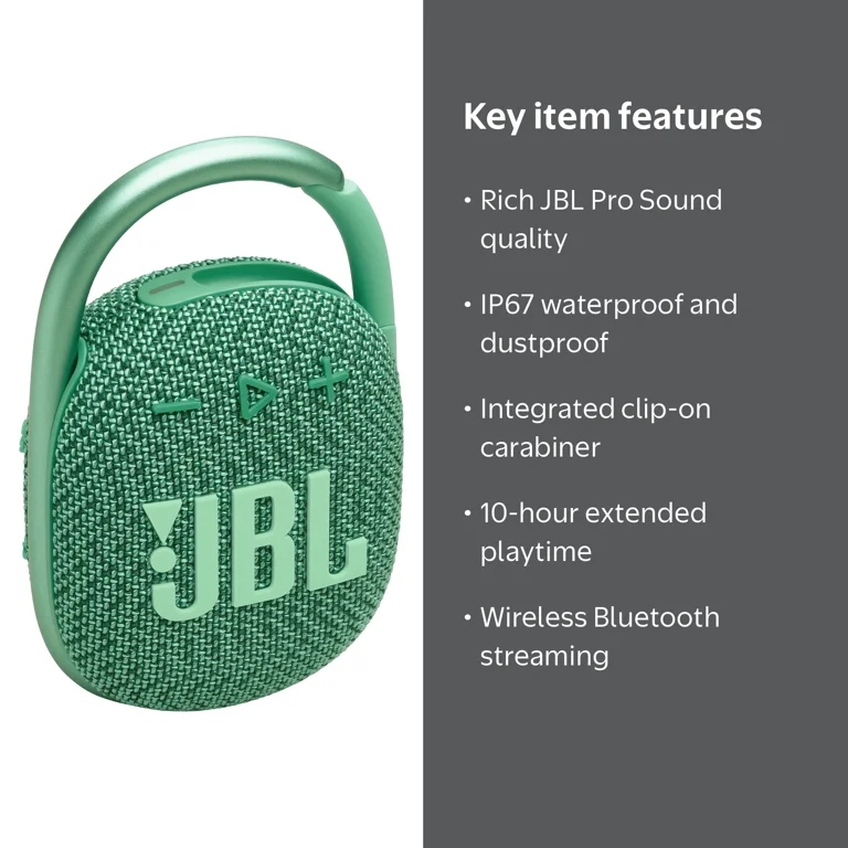 JBL Clip 4 ECO Green Waterproof Portable Bluetooth Speaker