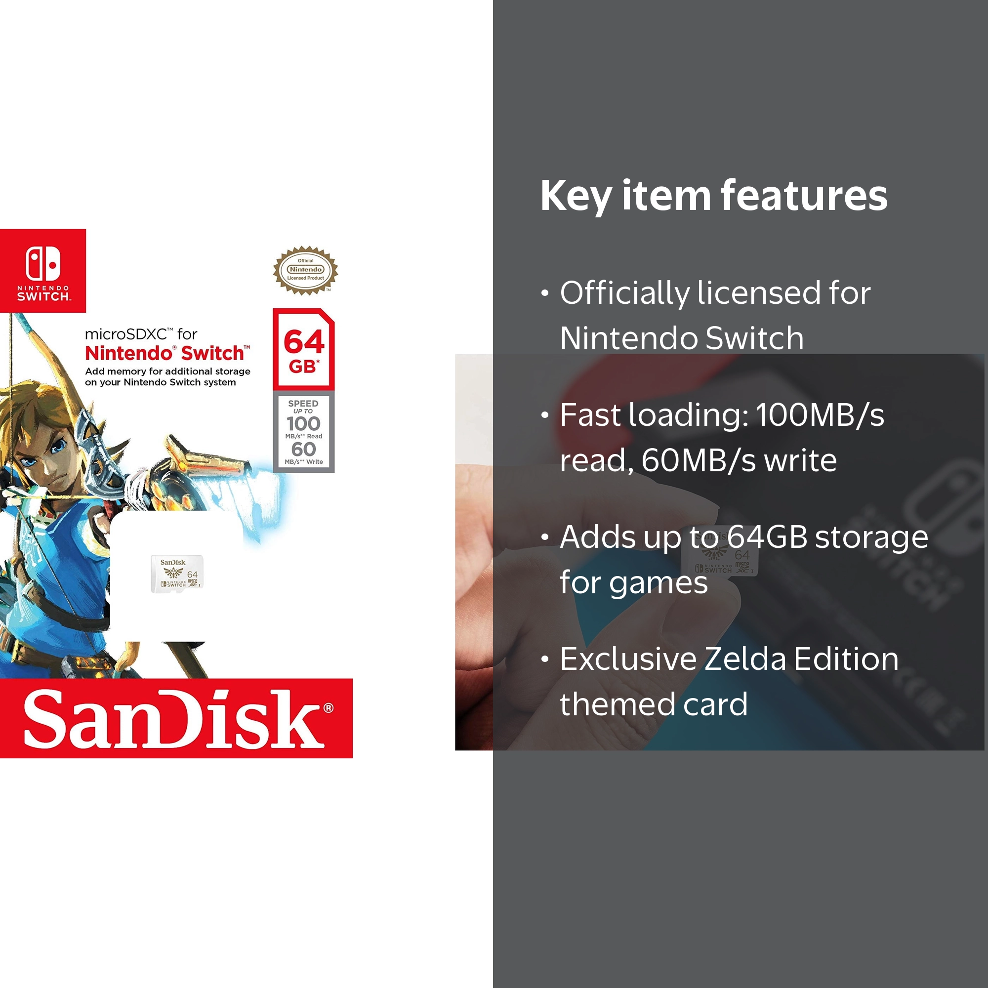 SanDisk, MicroSDXC Card, 64GB, for Nintendo Switch Zelda Edition