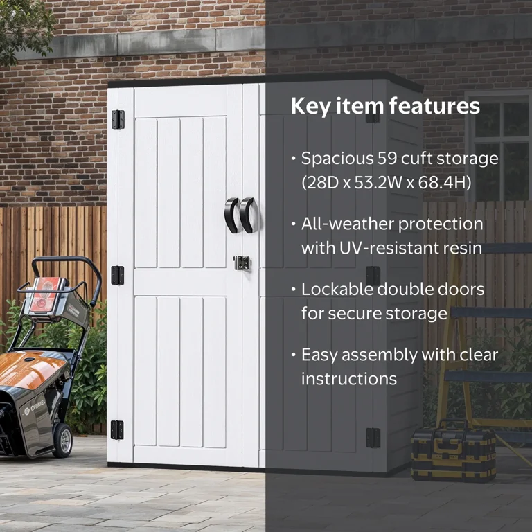 Uforic Outdoor Storage Shed, Vertical Lockable Tool Storage Resin