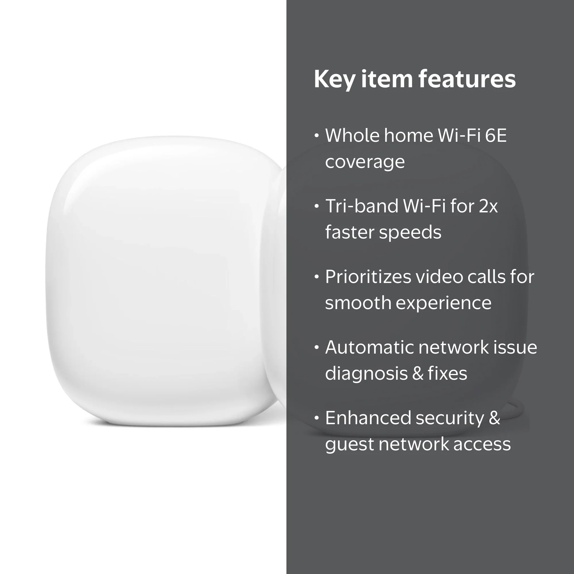 Google, Mesh Wi-Fi Router, Nest Wifi Pro 2-pack, Wi-Fi 6E Snow