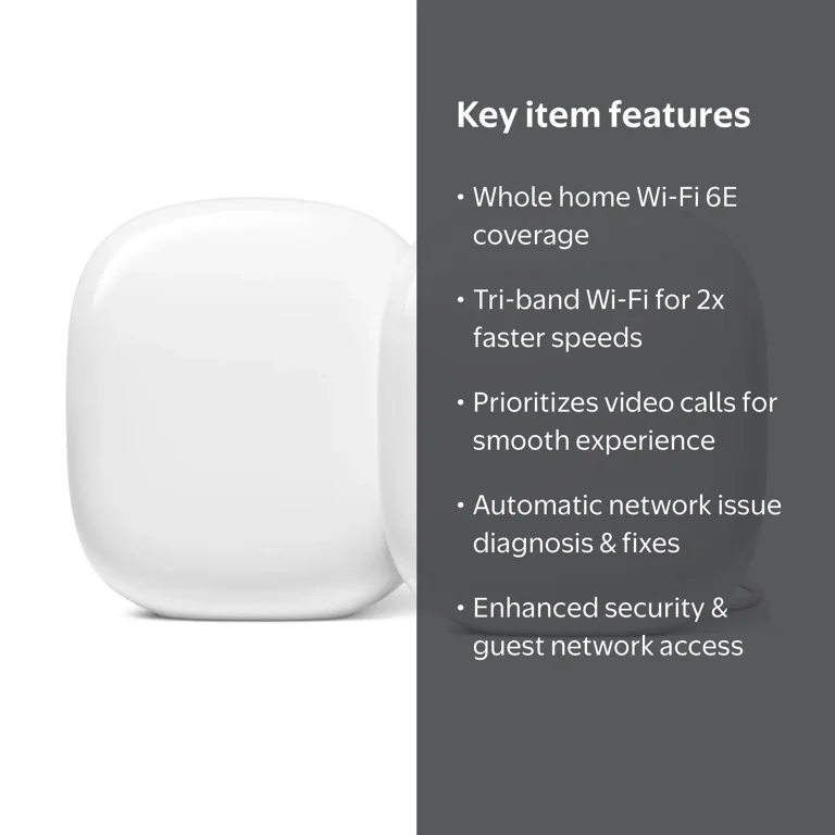 Google, Mesh Wi-Fi Router, Nest Wifi Pro 2-pack, Wi-Fi 6E Snow