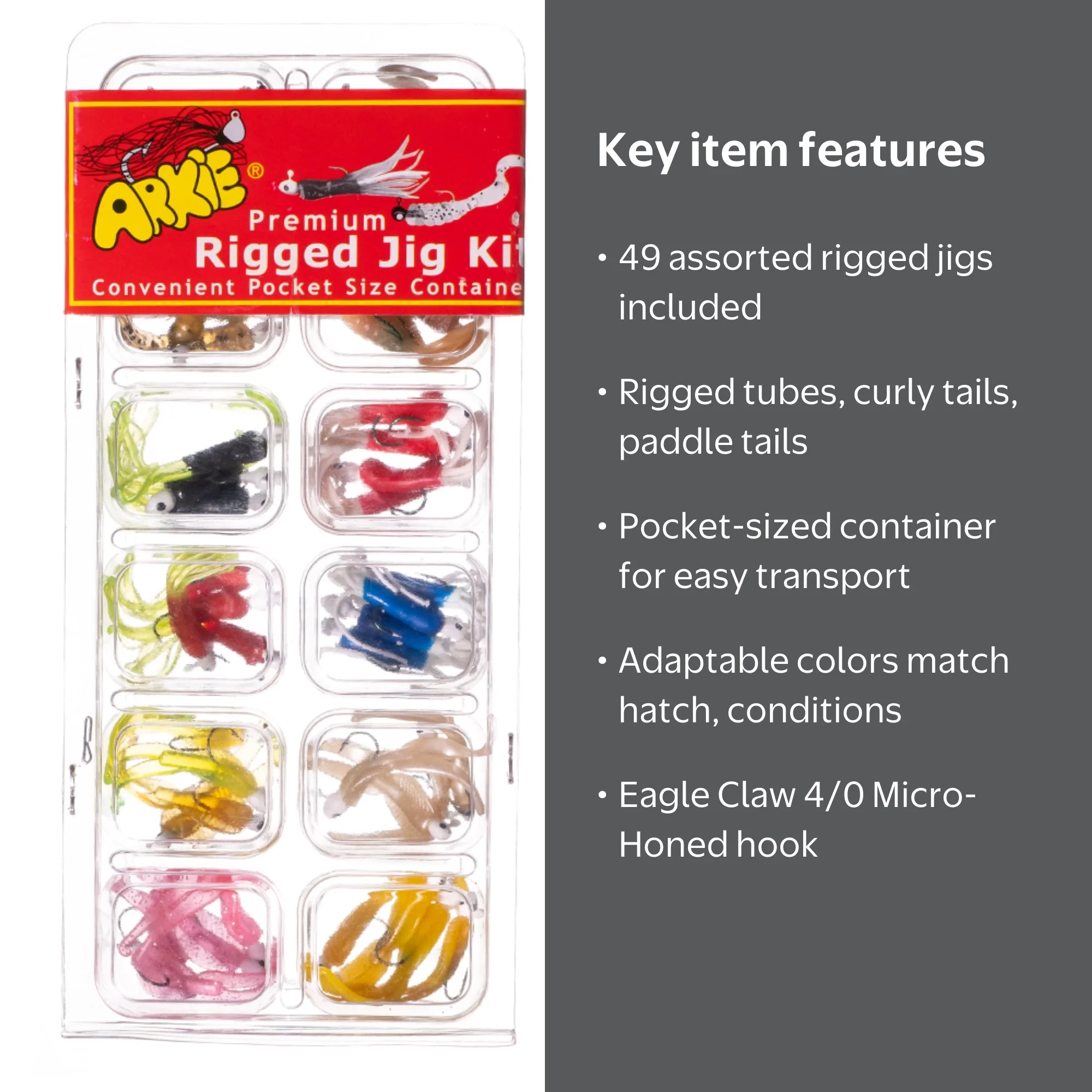 Arkie Lures Multi-Color Rigged Jig Kit, 49-Piece Assorted Tackle