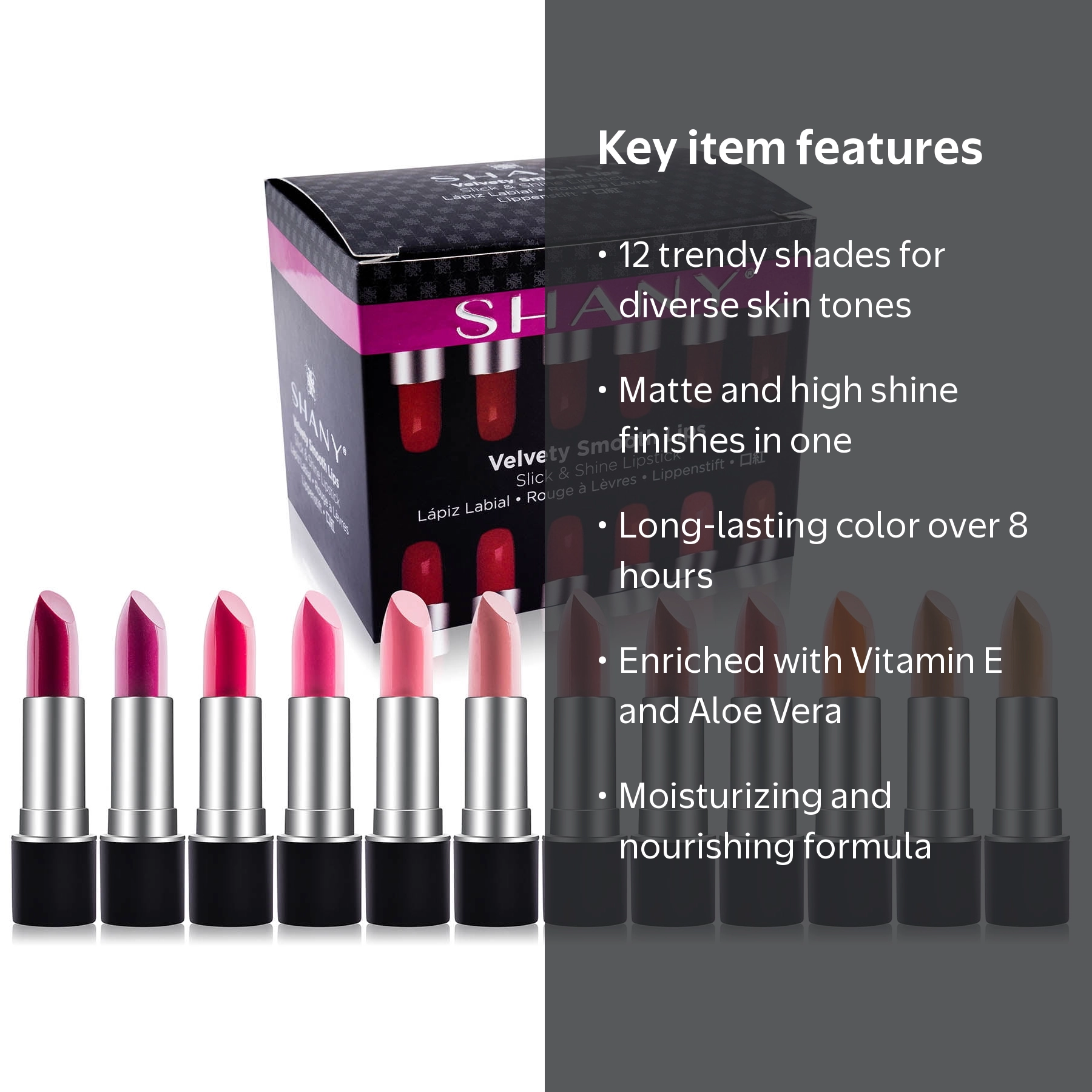 SHANY Slick & Shine Multi-Colored Lipstick Set - 12 Matte Lip