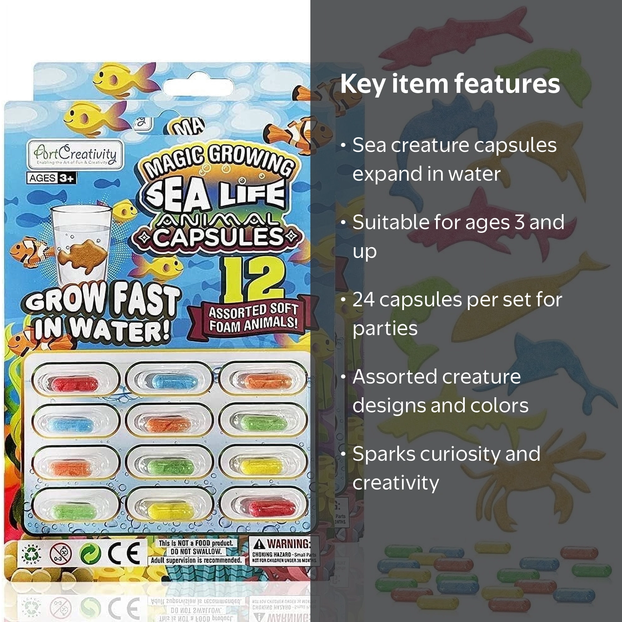ArtCreativity Magic Growing Sea Animal Capsules – 24-Pack Water