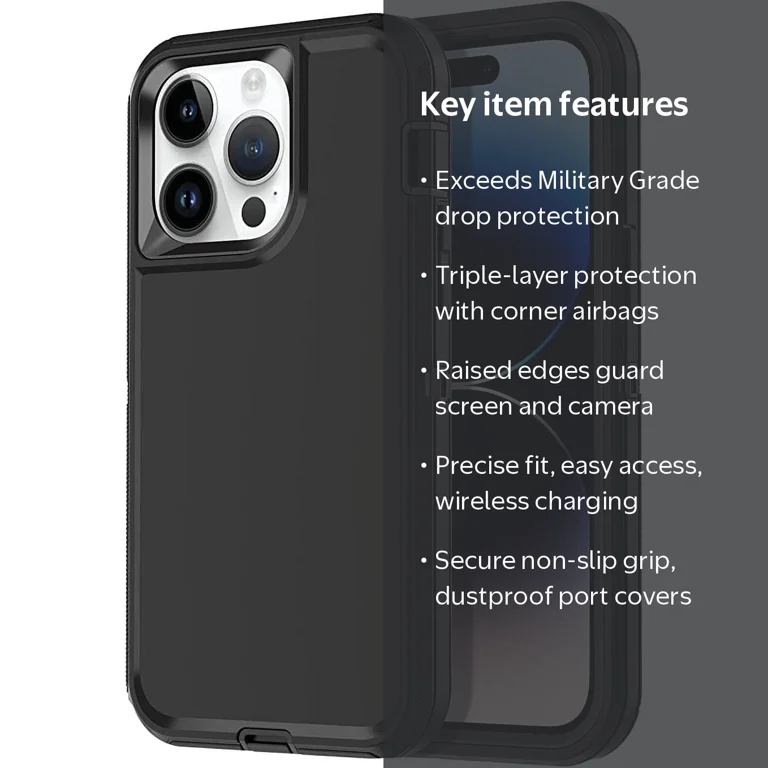 Entronix, Heavy Duty Case for iPhone 14 Pro Max, Black - Walmart.com