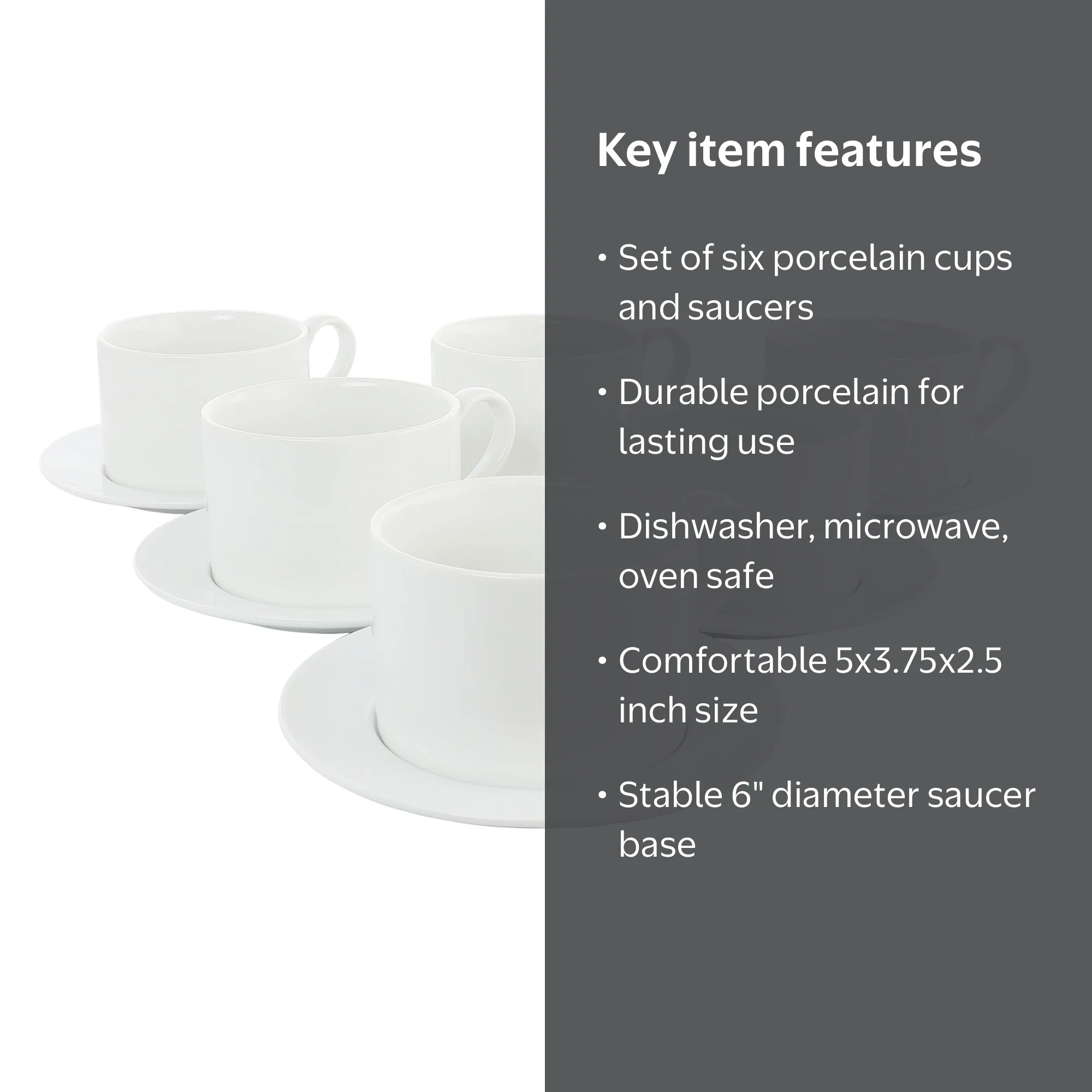 Our Table Simply White 6 Piece 3.75 Inch Porcelain Cups With