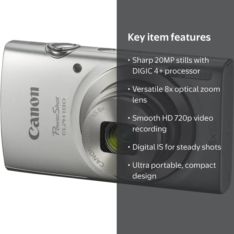 Canon Powershot Elph 180 Digital Photo Compact Point Silver Camera