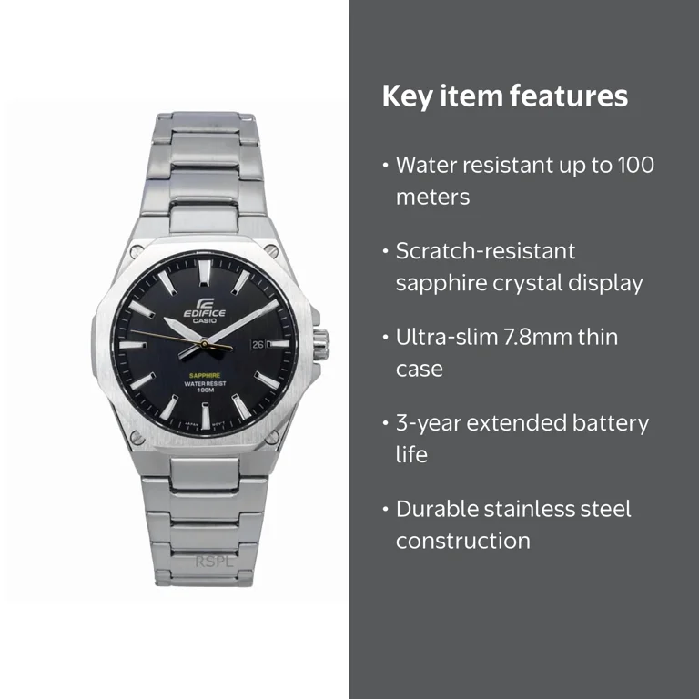 Casio Edifice Men's Slim Black Dial Stainless Steel Watch EFR