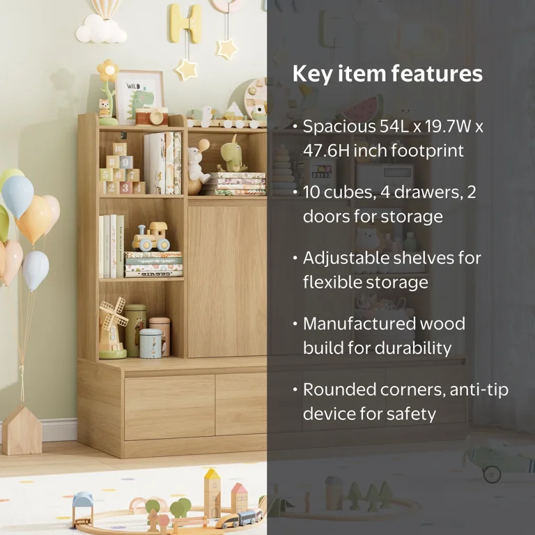 Homfa 10 Cubes Kids Toy Storage Organizer, 4 Drawers Kids Bookcase