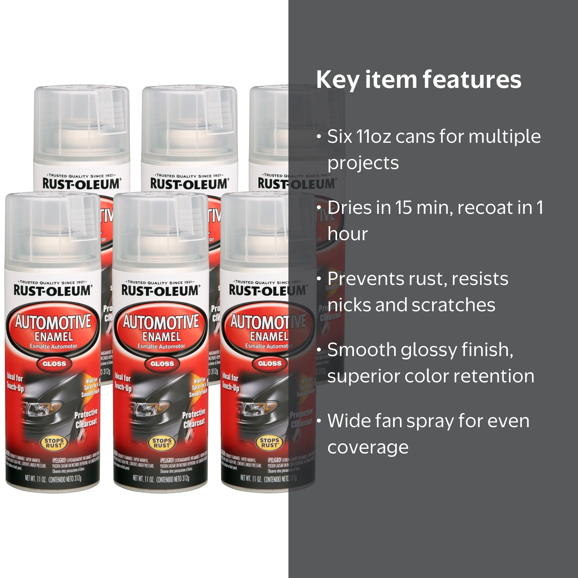 6 Pack, Clear, Rust-Oleum Automotive Enamel Gloss Protective Spray