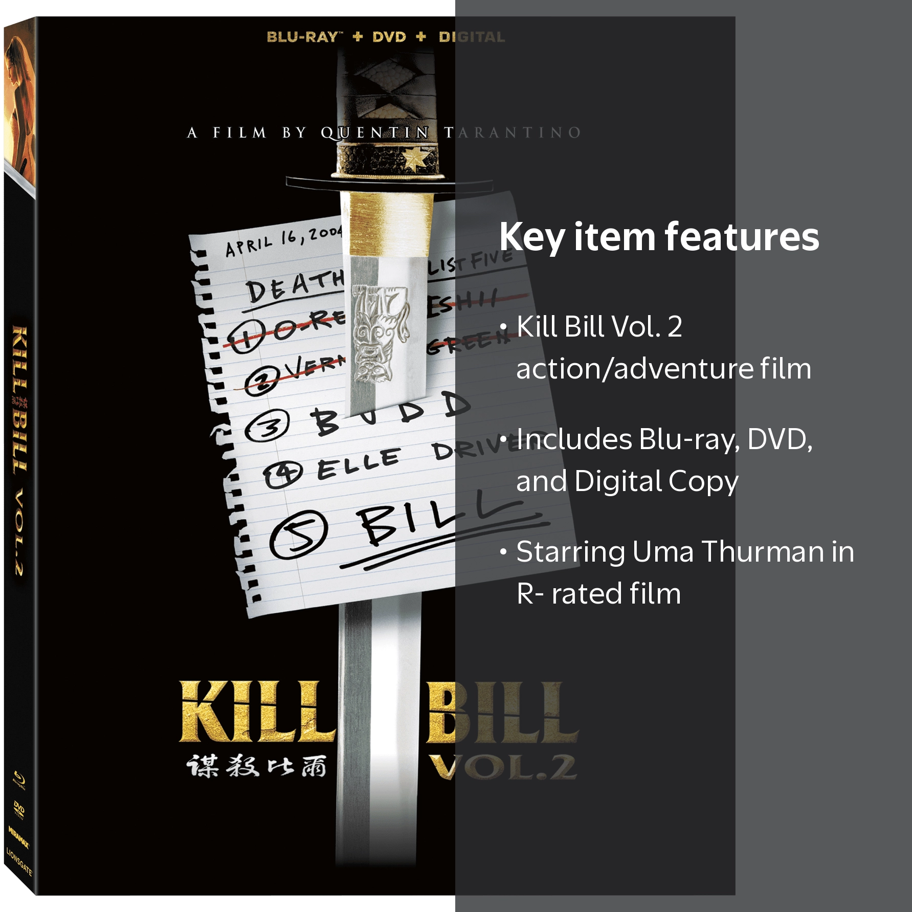 Kill Bill Vol. 2 (Blu-Ray + DVD + Digital Copy), Starring Uma
