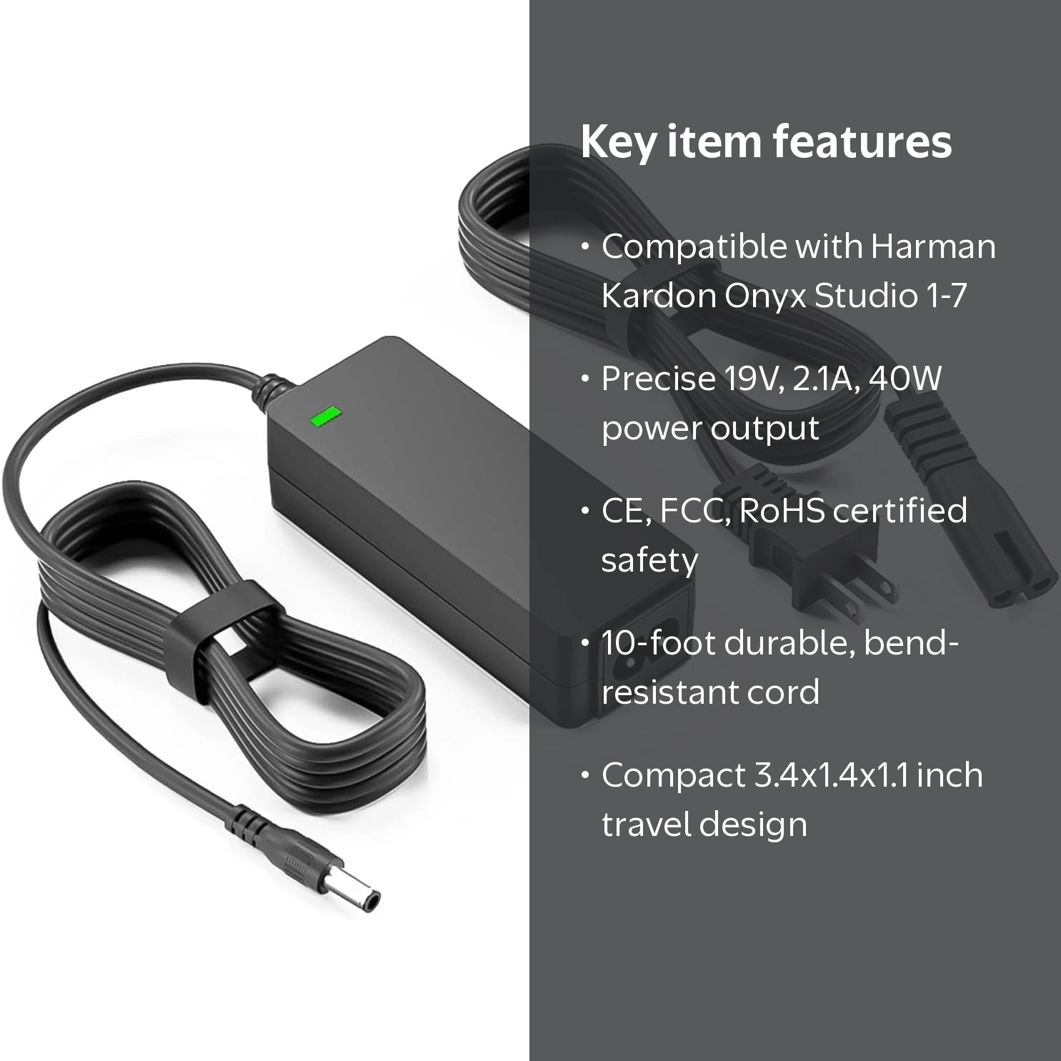 VHBW, Charger for Harman Kardon Onyx Studio, 19V AC Power Cord, 10
