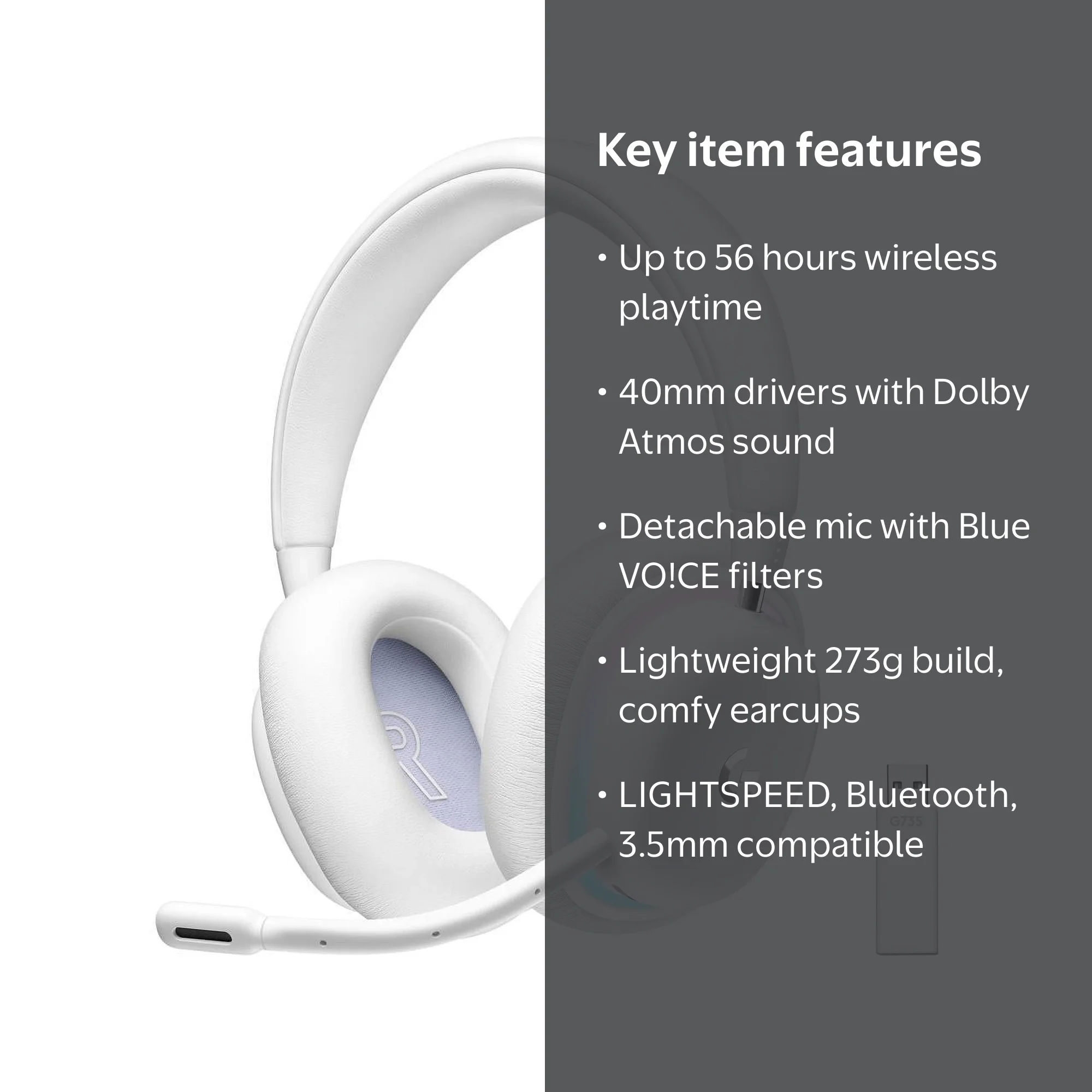 Logitech G735 Wireless Gaming Headset, LIGHTSYNC RGB, Lightspeed