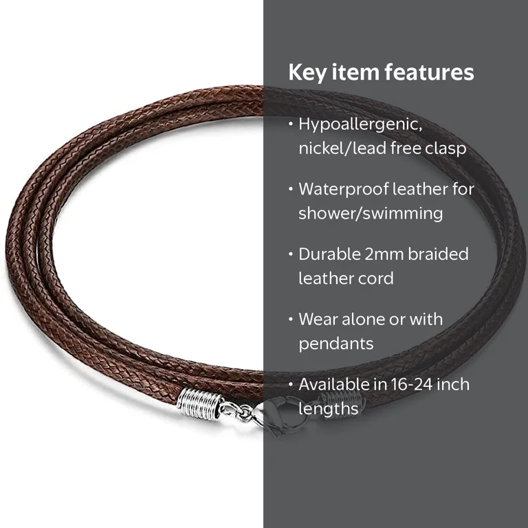 Leather Necklace Cord with Clasp, 16inch-24inch Braided Rope