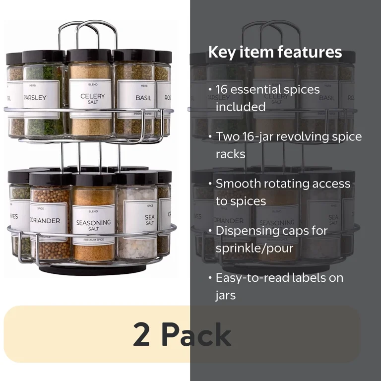 2 pack) Kamenstein 16 Jar Revolving Spice Rack, Chrome Wire, Pre