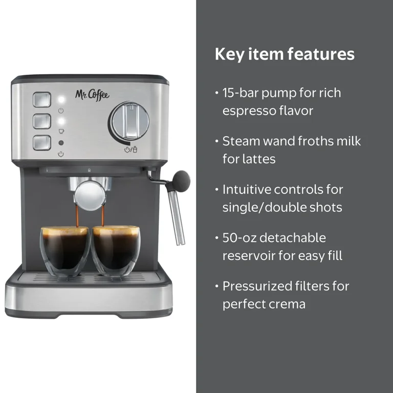 Mr. Coffee Compact Espresso Maker, Espresso Machine With Steam