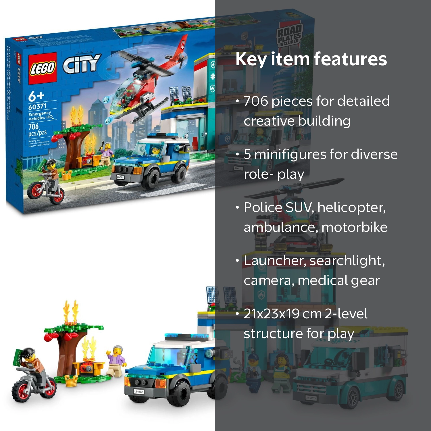 LEGO, City Police Emergency Vehicles HQ, Multicolor, 706 Pieces