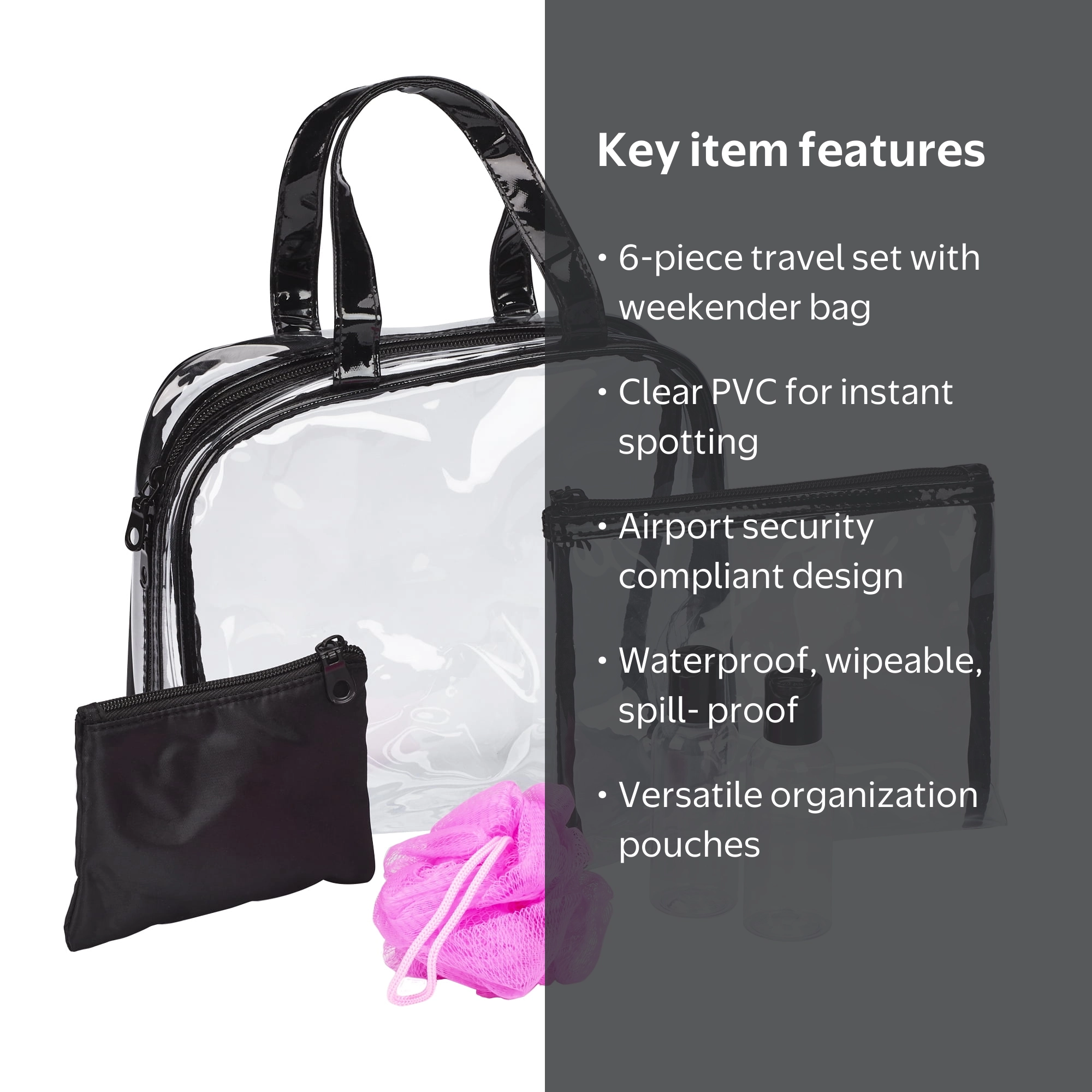 Basics 6-Piece Transparent PVC Travel Toiletries Essential Set