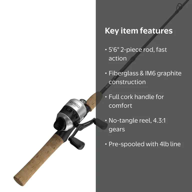 Zebco 33 Cork Micro Spincast Reel and Fishing Rod Combo, 5-Foot 6