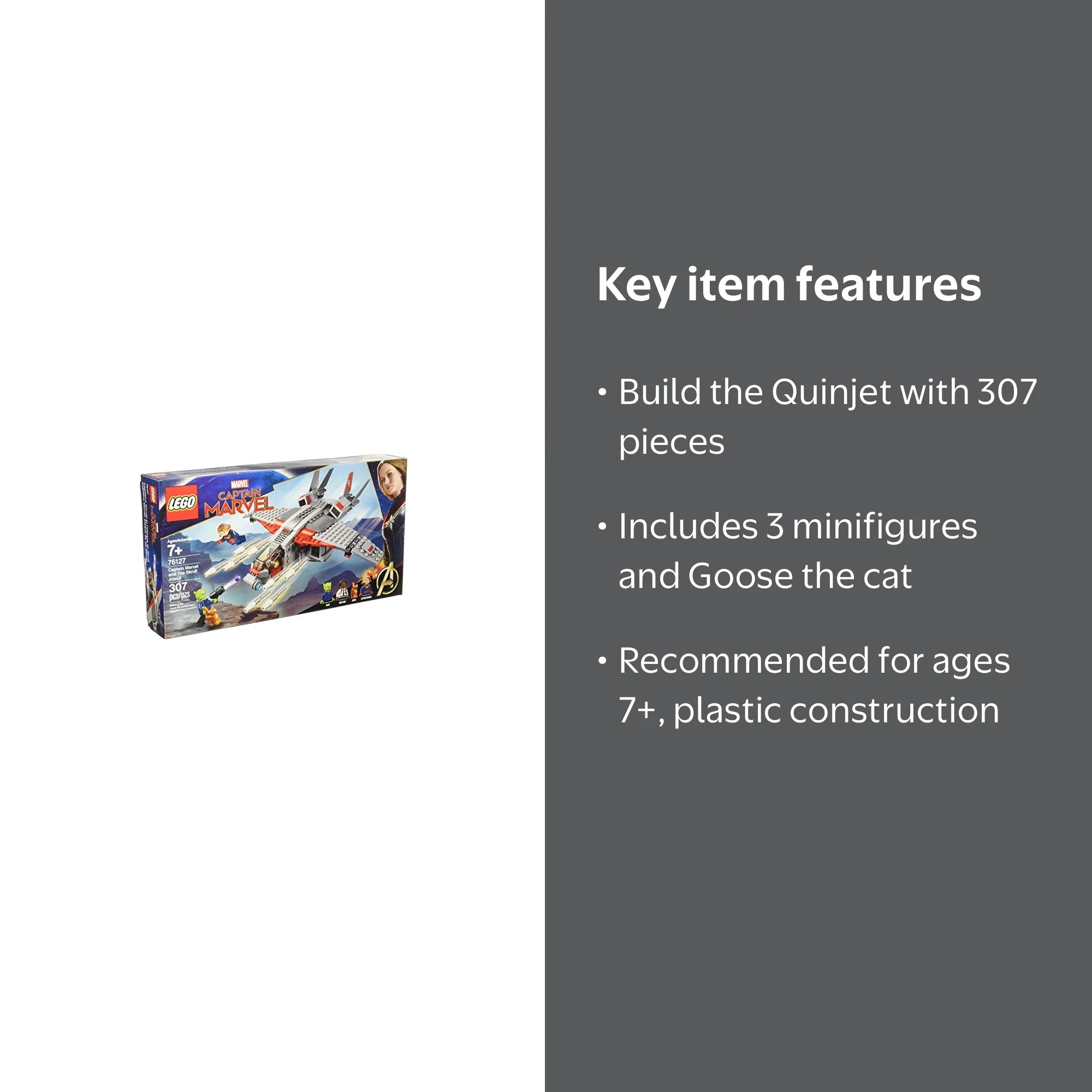 LEGO Captain Marvel Skrull Attack Set, Quinjet, Minifigures