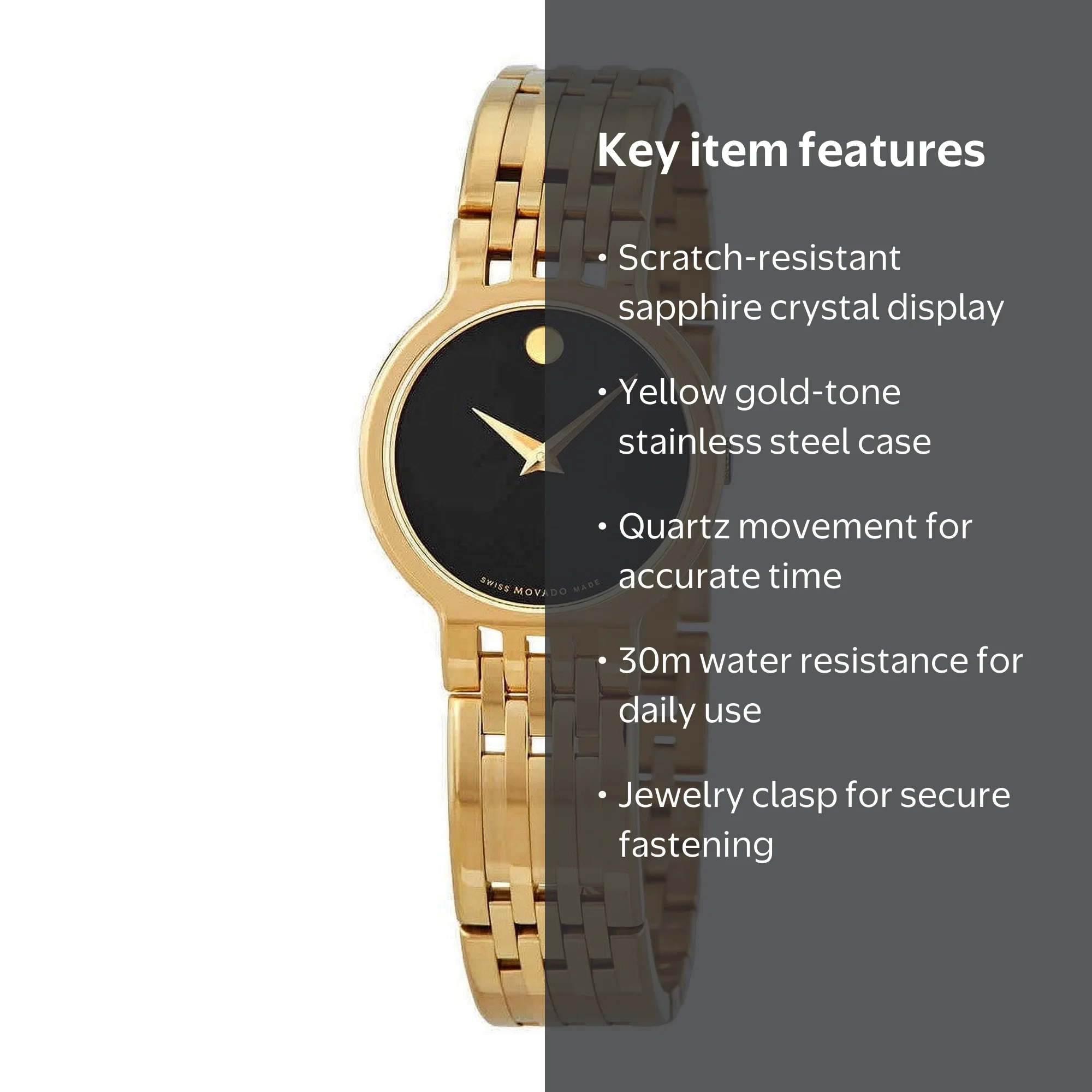 Movado Esperanza Women's Quartz Watch with Black Dial, Yellow Gold