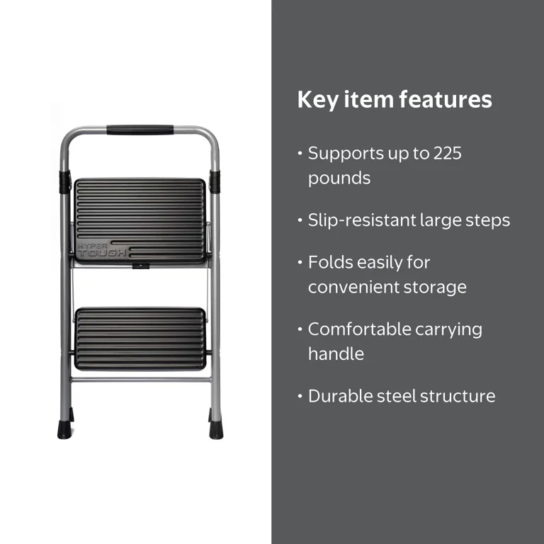 Hyper Tough Gray & Black 2-Step Steel Large Platform & Foldable