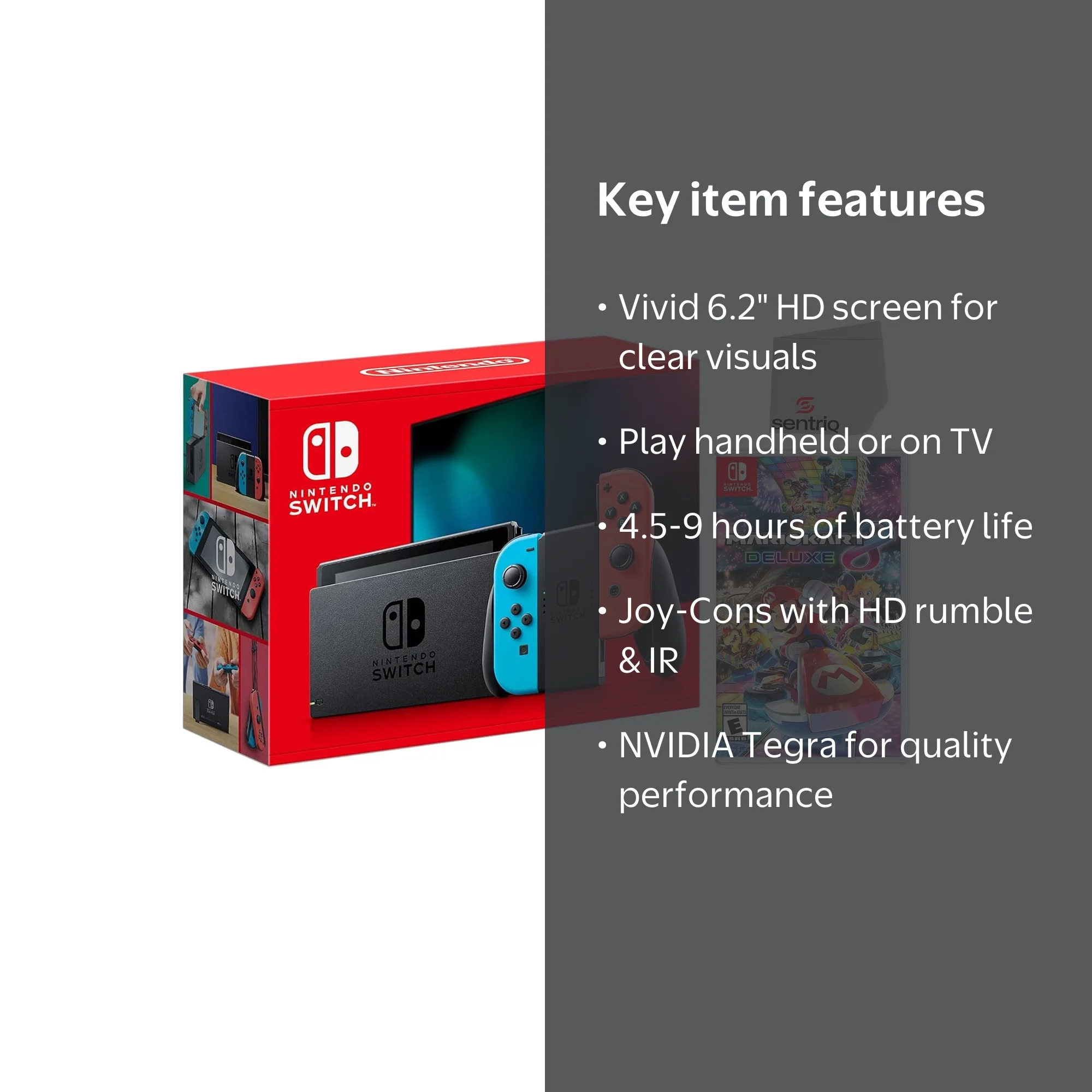 Nintendo Switch Bundle: Neon Red/Blue Joy‑Cons, Mario Kart 8
