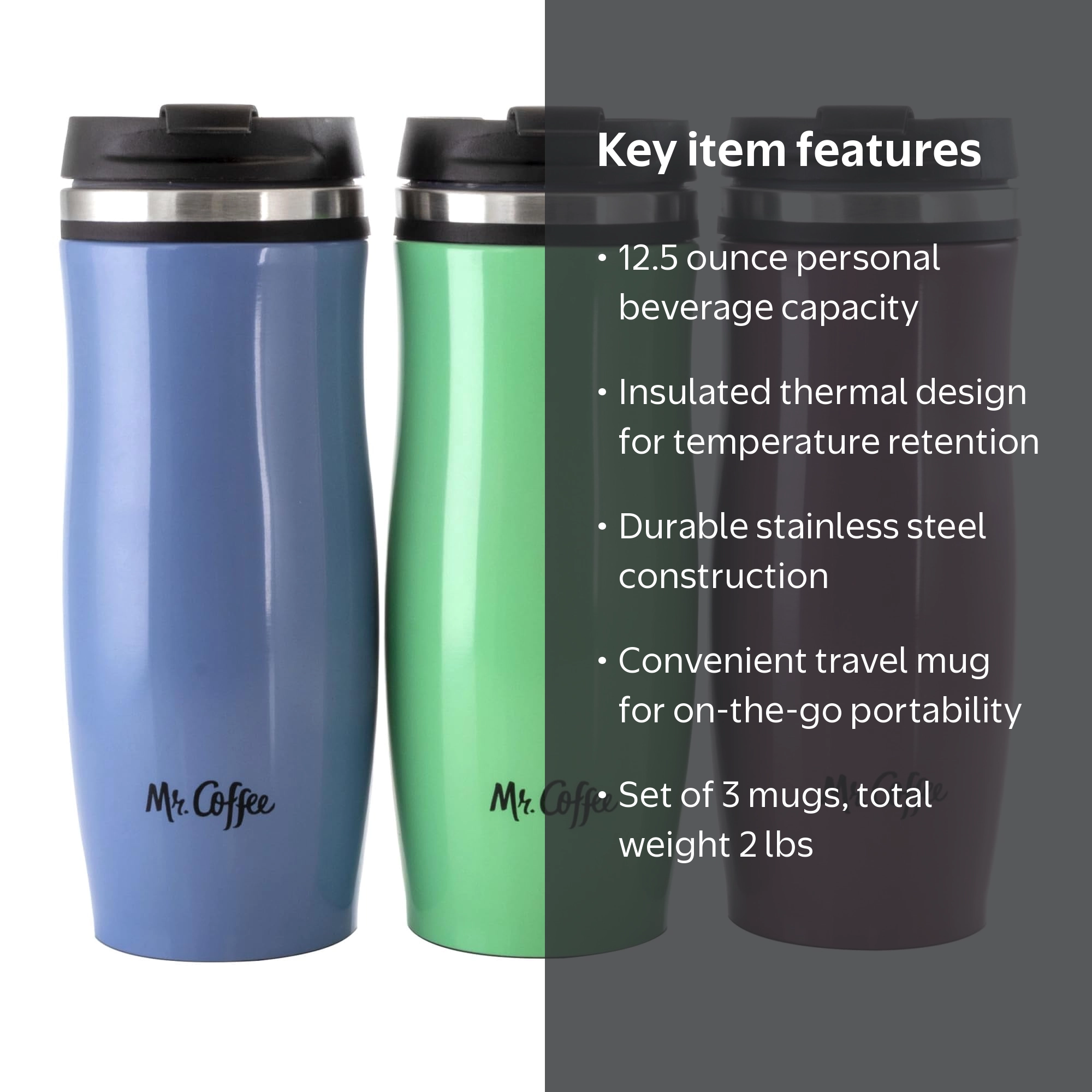 Mr. Coffee 12.5 Ounce Stainless Steel Insulated Thermal Travel Mug