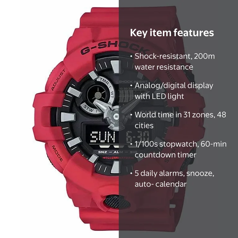 Casio G-Shock GA700-4A Red Digital Analog Watch, Shock-Resistant
