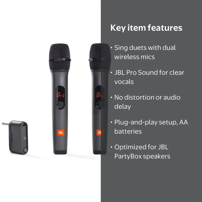 JBL Wireless Microphone Set, Dual-Channel System with Replaceable